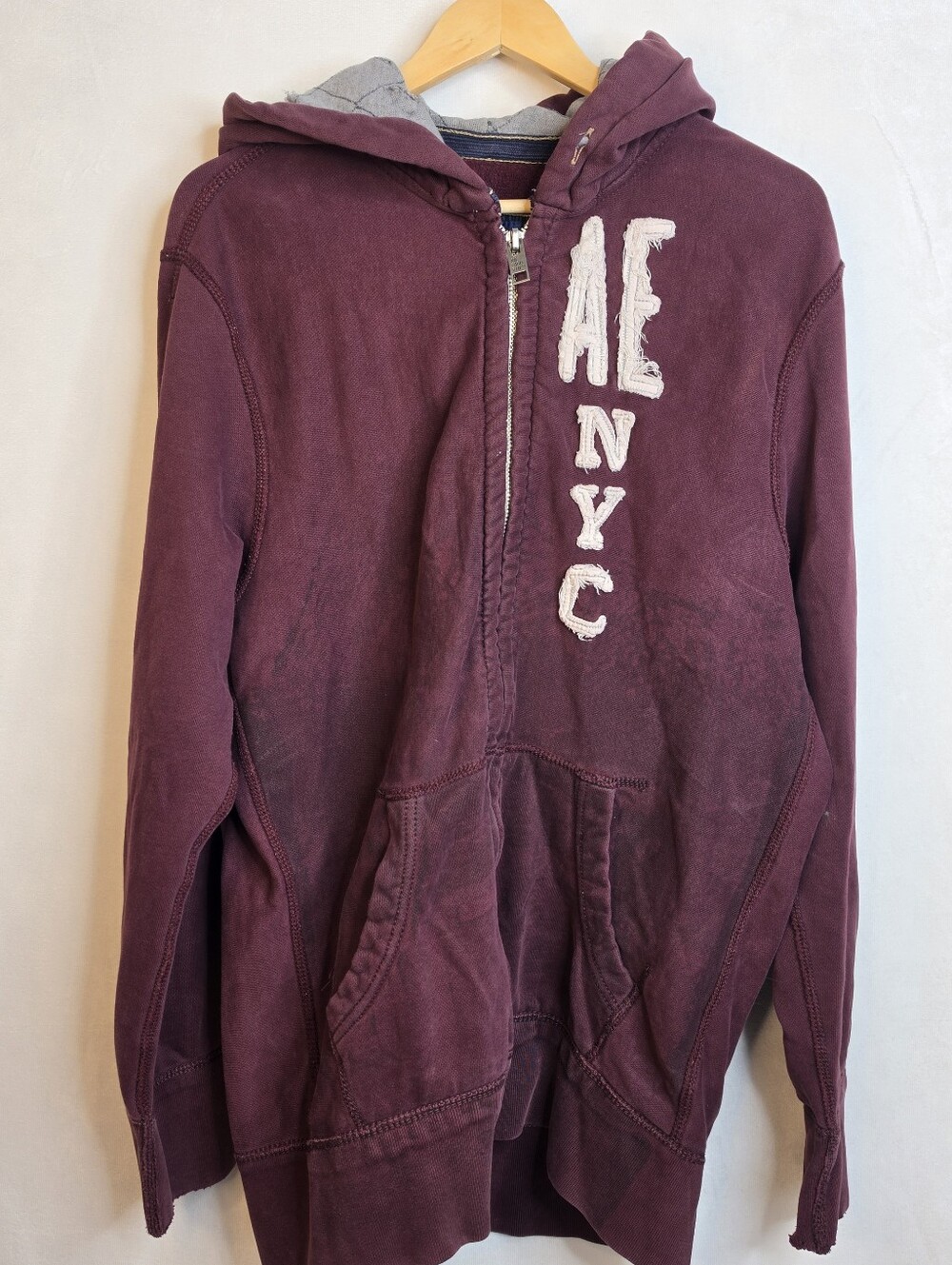 American Eagle Outfitters Men's Burgundy Full-Zip Hoodie Sweater Sz Xl